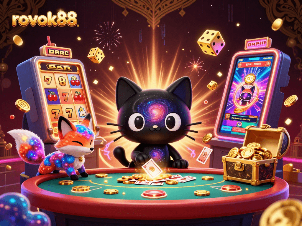 Experience the excitement at rokok88 with a cosmic themed casino featuring vibrant characters and dynamic gaming elements.
