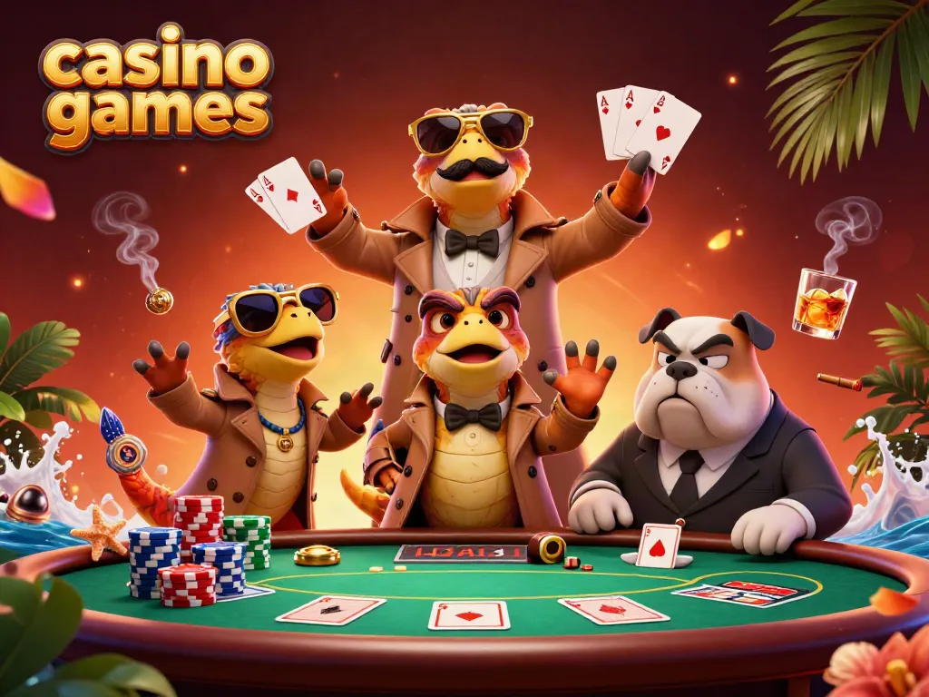 Raptors dressed as a man attempt to enter a VIP lounge for casino games with vibrant poker elements.