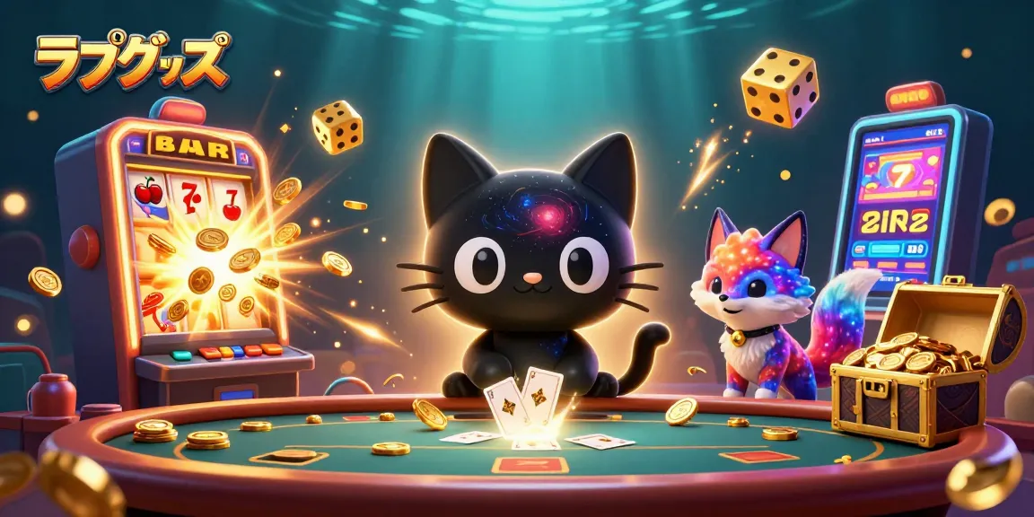 Experience the excitement with ラブグッズ, featuring a dynamic casino scene with golden chips and lucky symbols.