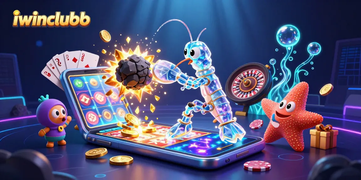 iwinclubb features a vibrant scene of a galactic samurai and starfish interacting with casino elements.