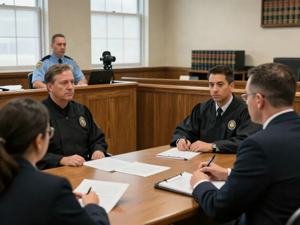 Cobb County DUI officer testifies in a courtroom during a legal trial, showcasing serious legal proceedings.