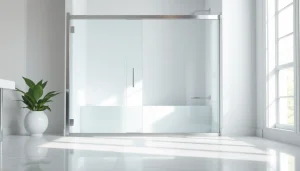 Elegant shower doors sliding in a chic bathroom provide a modern and spacious touch.