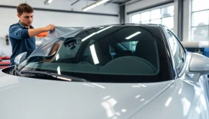 Applying paint protection film near me on a luxury car for flawless finish.