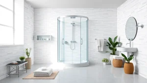 Die sonni Duschkabine 100x100 in modernem Badezimmer mit eleganten Fliesen und stilvollen Accessoires.