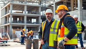 New Jersey Commercial General Contractor supervising a busy construction site with workers and equipment.