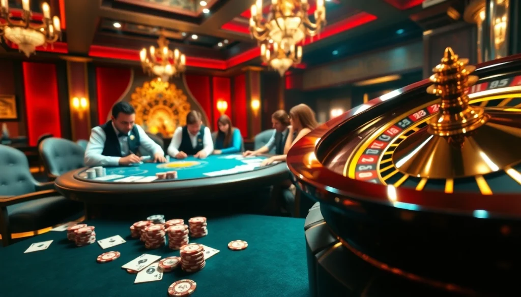 Experience the thrill of casino gaming at U 888 with vibrant poker tables and spinning roulette wheels.