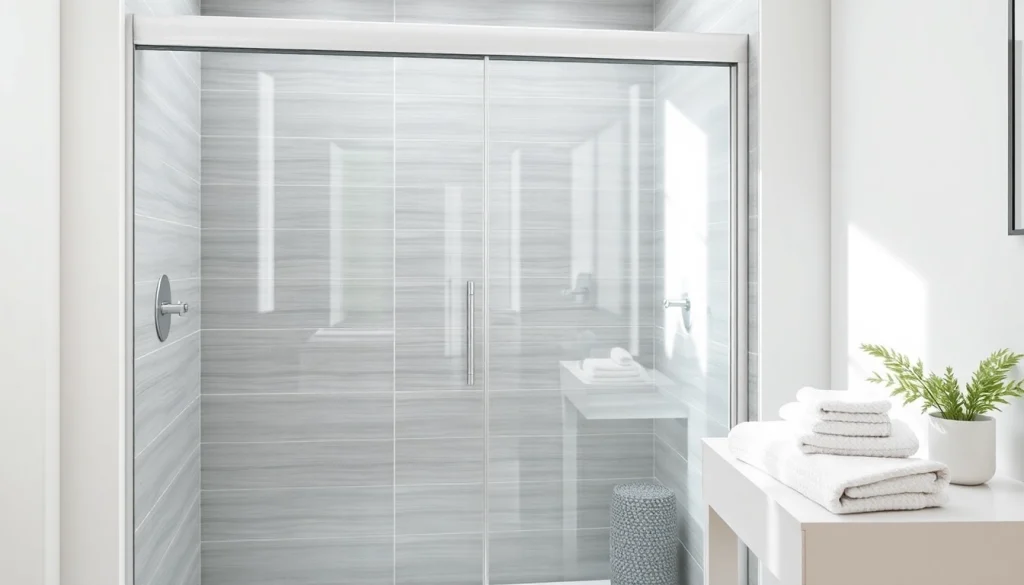 Show a stunning shower screen sliding door in a modern bathroom with sleek design.
