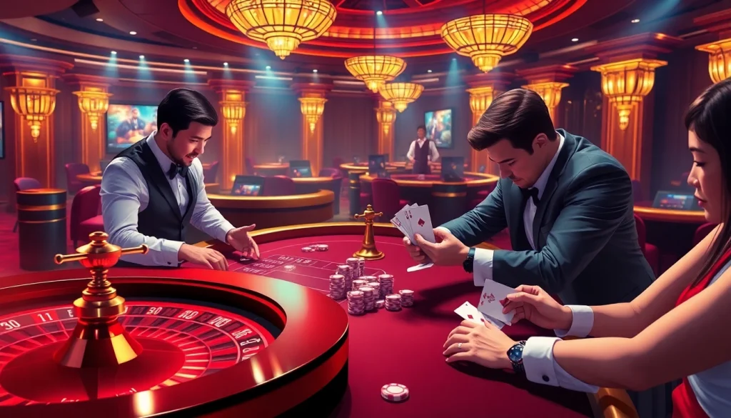 Experience the thrill of gaming at 98win with intense poker action and vibrant casino atmosphere.