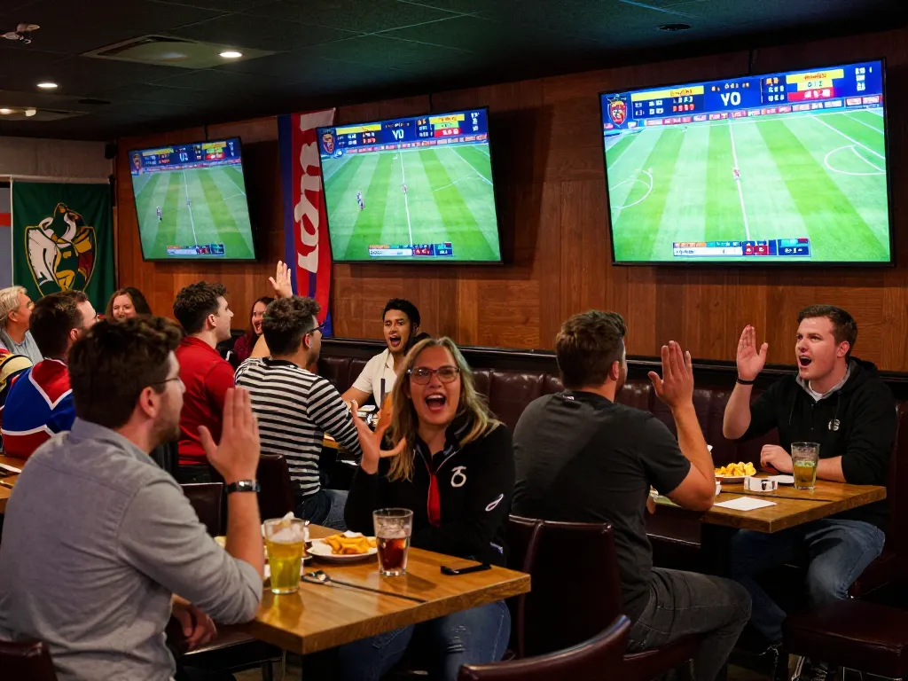 Fans engaging in live betting at net88.de.com during an exciting football match, vibrant atmosphere filled with energy.