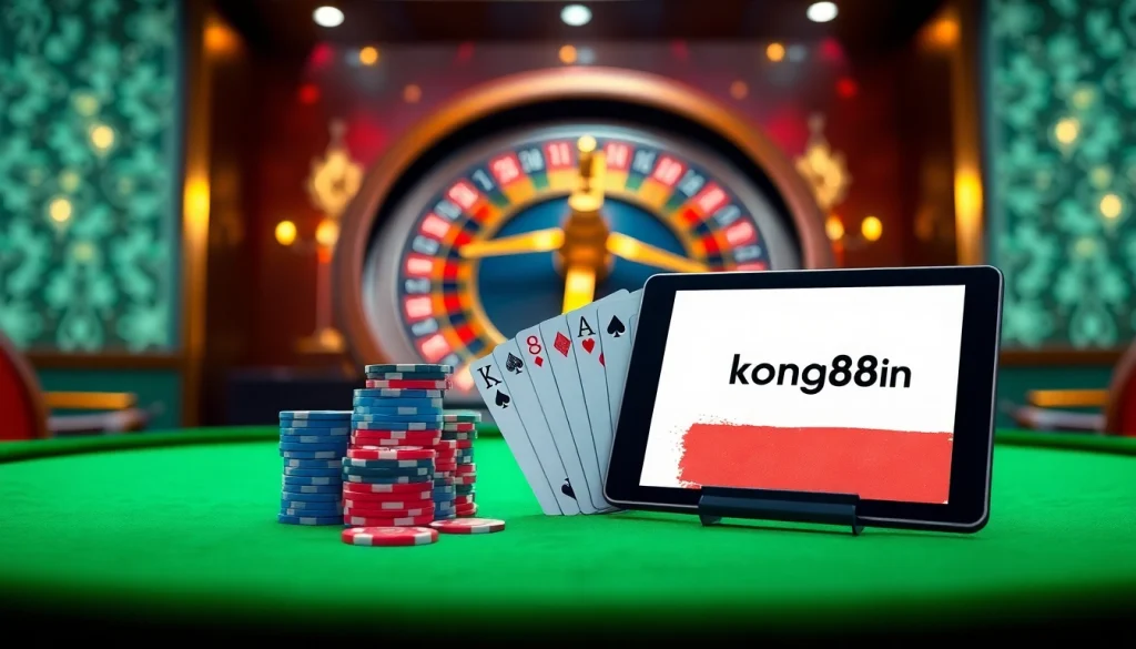 Experience the thrill of winning at https://kong88.win with luxurious casino tables and vibrant poker chips.