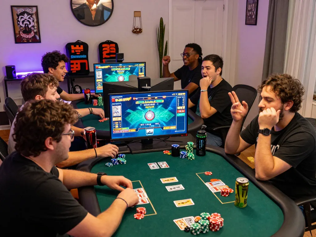Exciting Bomwin gaming scene with diverse players engaged in vibrant online game session, showcasing competitive atmosphere and dynamic interactions.