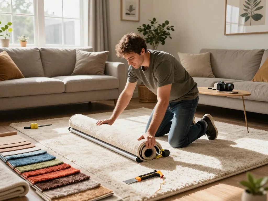Professional home carpet fitting services in a cozy living room installation.