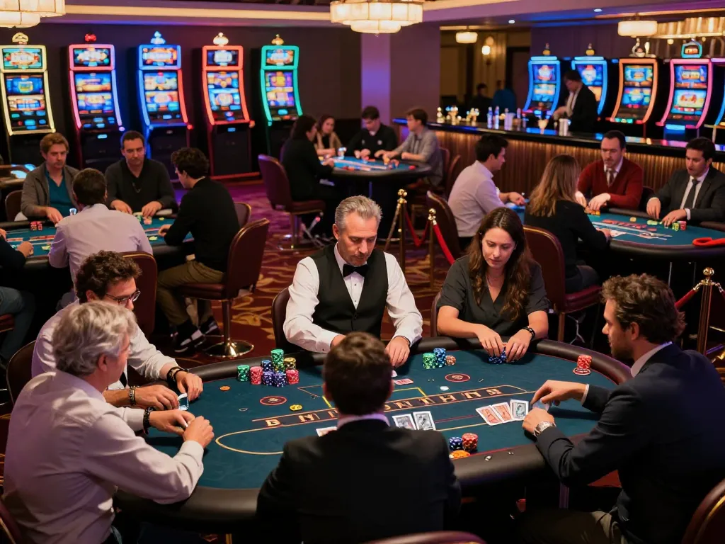Players at the man club poker tables passionately engaged in a thrilling game under vibrant neon lights