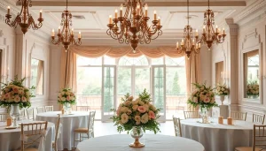 Experience the charm of the Best Wedding Venue Jacksonville with elegantly arranged tables and floral decorations.