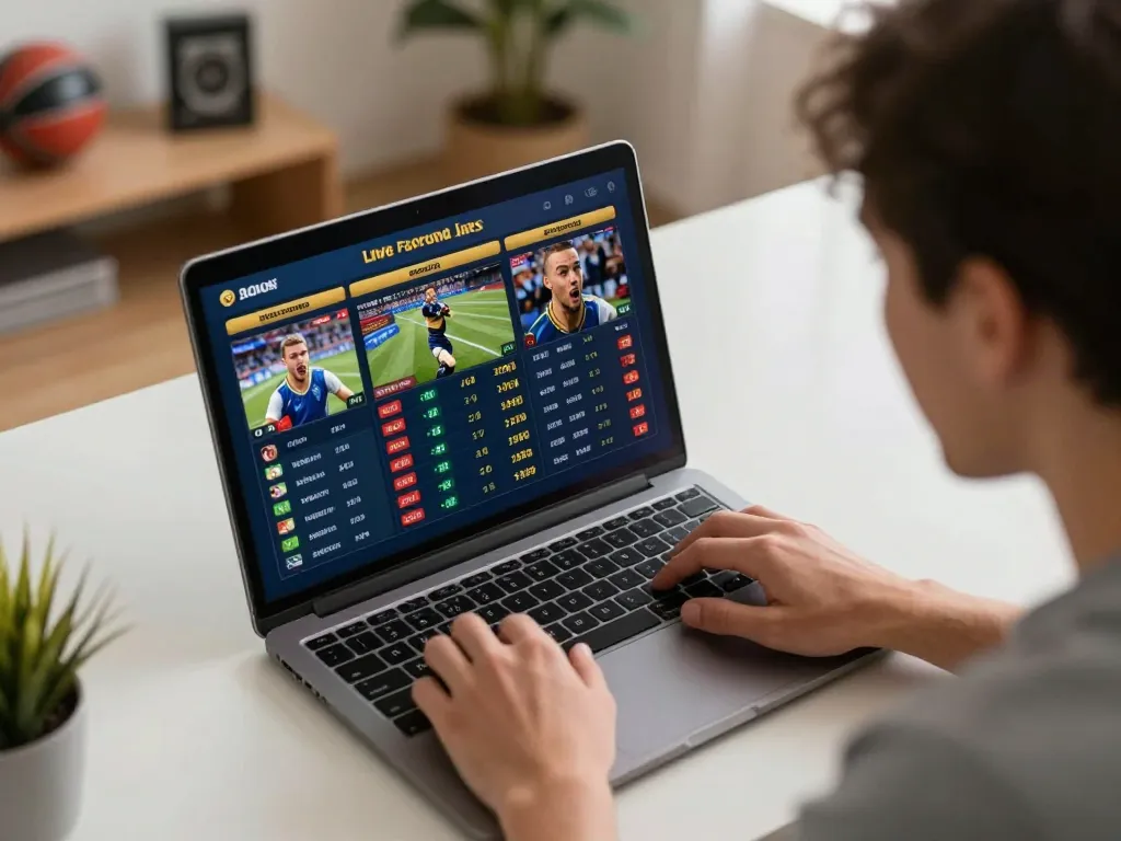 Engaging sports betting scene showcasing online strategy as mb66-t users analyze live odds.