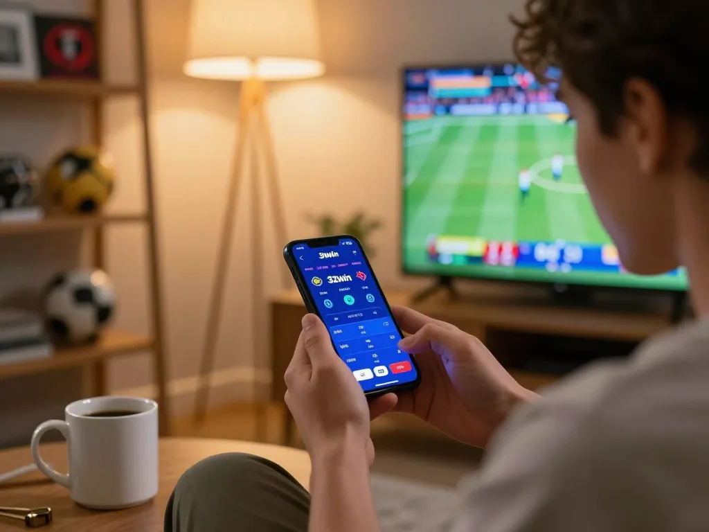Engaging experience on 32win app for sports betting in a cozy living room.