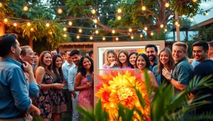 Capture the joy of photo booth rental at a lively outdoor event filled with smiling guests.