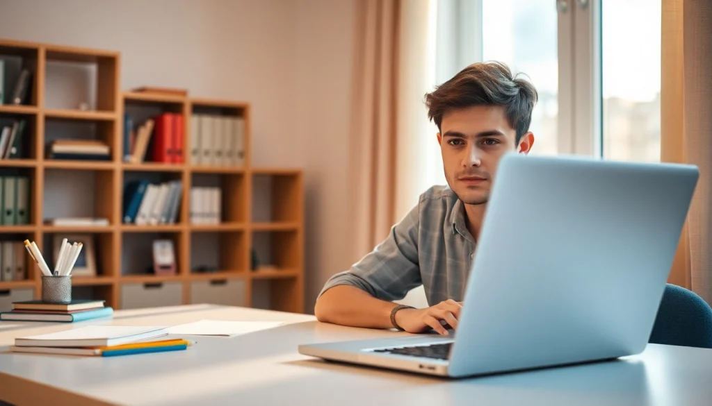 Student utilizing remote exam assistance during an online exam with a calm, focused expression.