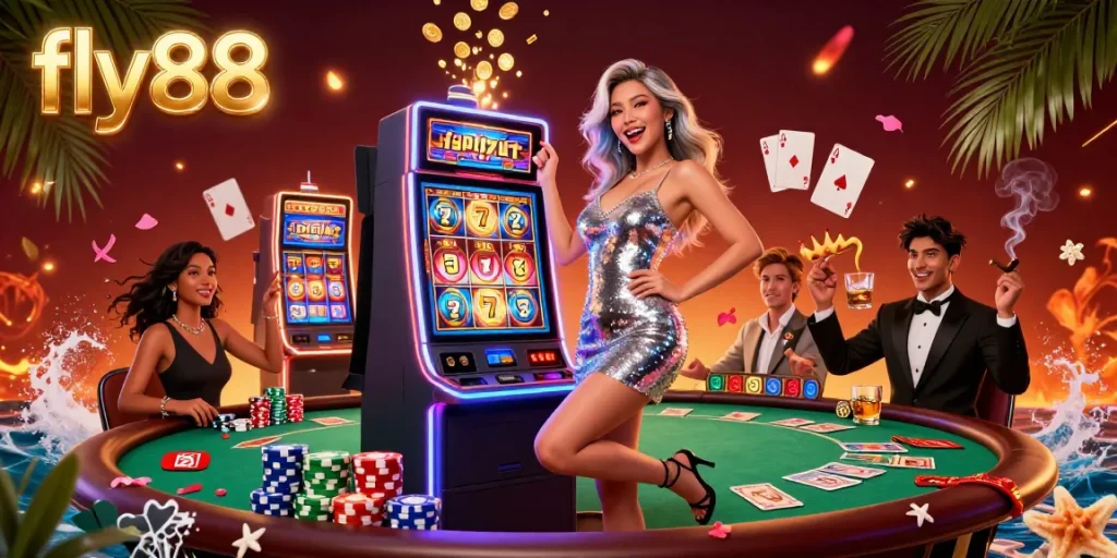 Experience the excitement of winning at fly88 with golden coins erupting from the jackpot slot machine.