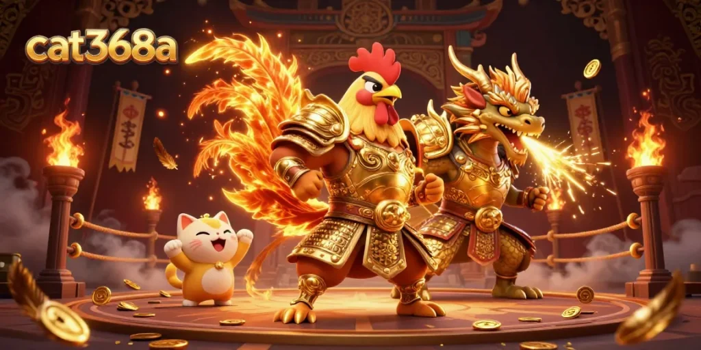 Experience thrilling wins with cat368a in a dynamic casino battle scene showcasing vibrant characters and elements.