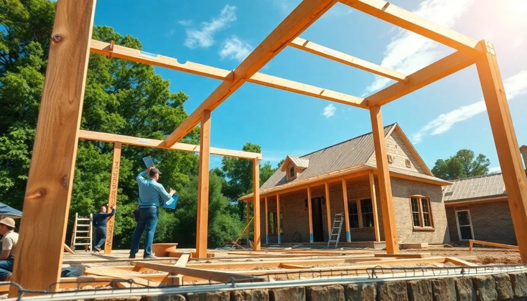 Illustration of colonial home construction demonstrating craftsmanship and traditional architecture.