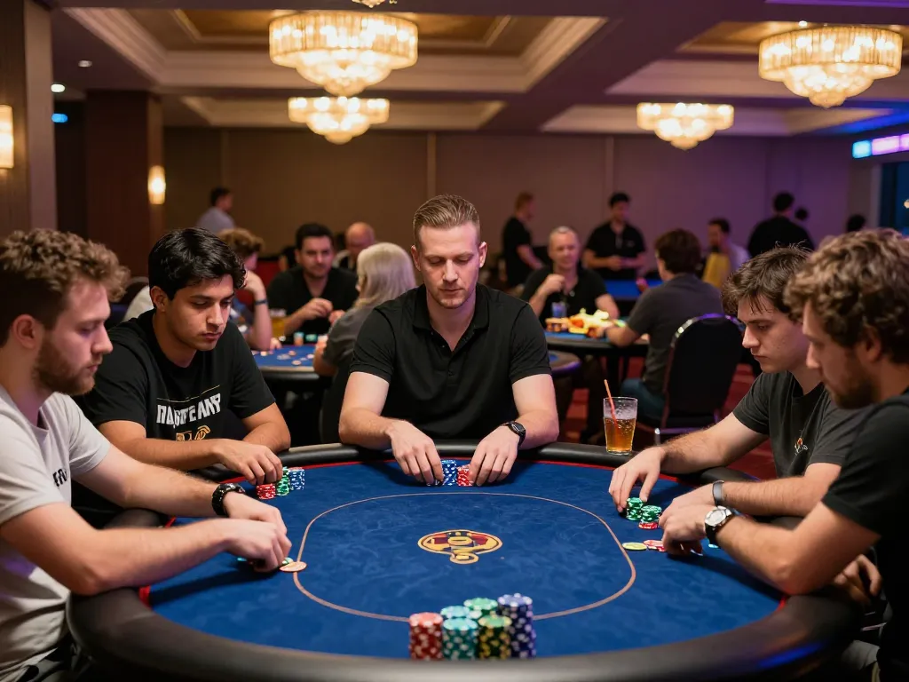 A competitive poker scene at 88xeng casino showing focused players and vibrant atmosphere.