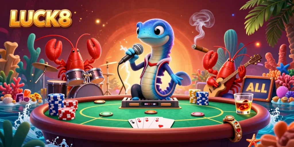 LUCK8 showcases a vibrant underwater casino with unique characters and dynamic gaming elements.
