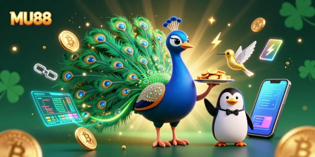 Experience the excitement of MU88 with vibrant 3D characters and dynamic casino elements.