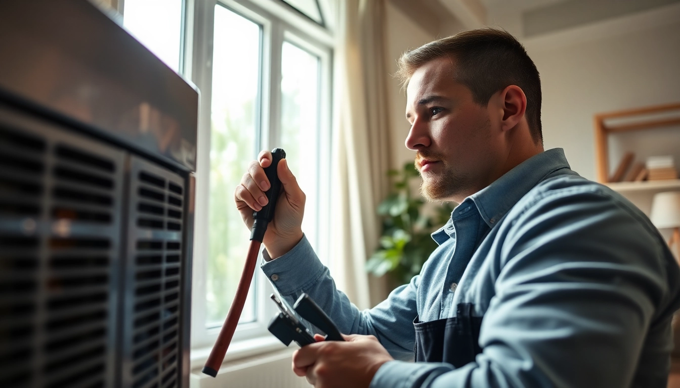 Technician performing emergency hvac repair bc in a home living space, ensuring optimal comfort. related image
