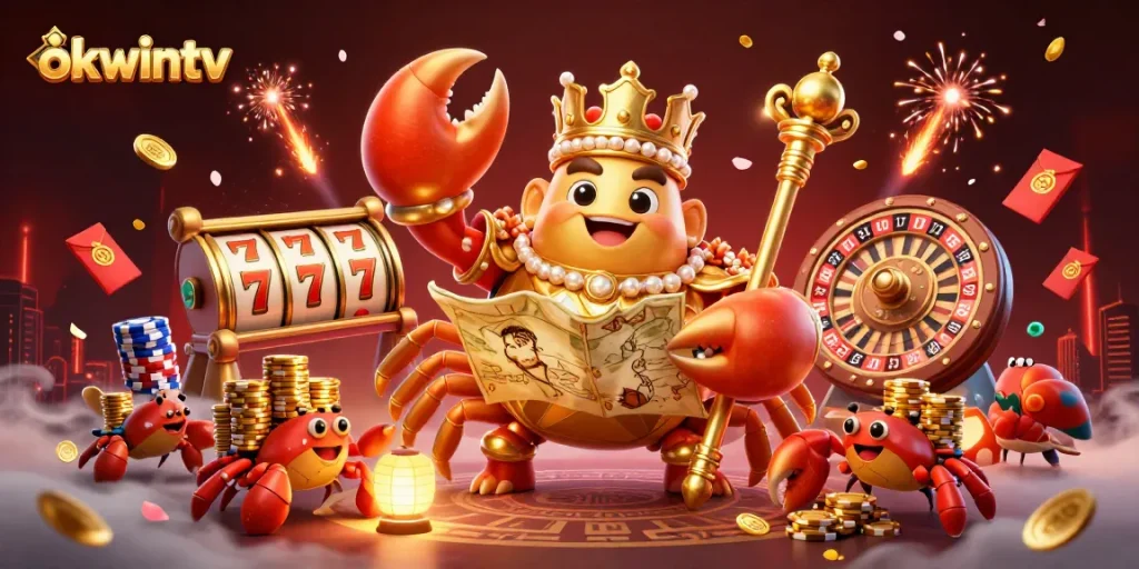 Engage in thrilling gameplay with okwintv as the golden crab emperor rules the casino realm.
