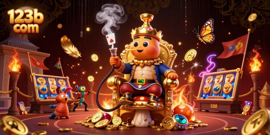 Experience the excitement of 123b com with vibrant casino elements and animated characters.