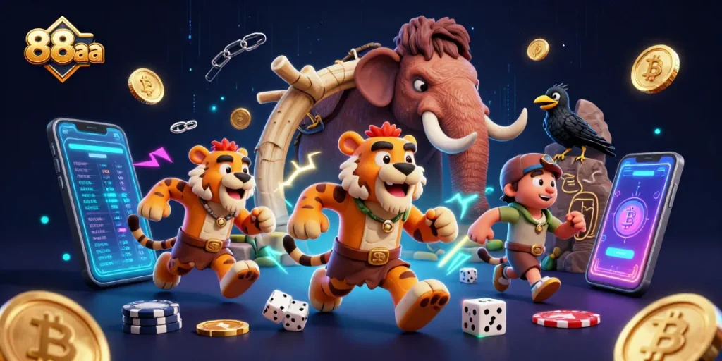 Engage with thrilling games at 88aa's vibrant prehistoric casino featuring unique characters and crypto elements.