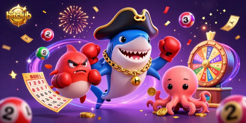 Experience gambling excitement with hitclub through vibrant characters and dynamic casino elements.