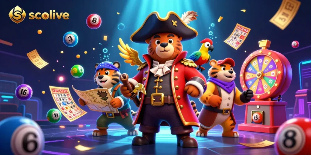 Socolive features a dynamic scene with cartoon pirate characters amidst colorful gaming elements, emphasizing excitement in sports betting.