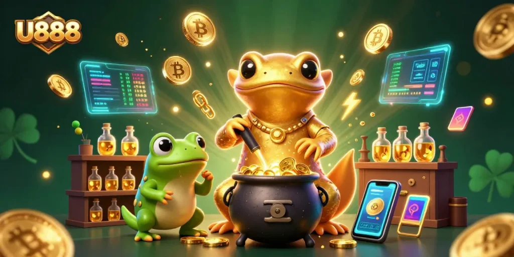 Play exciting games at U888, experience dynamic wins with golden alchemy visuals.