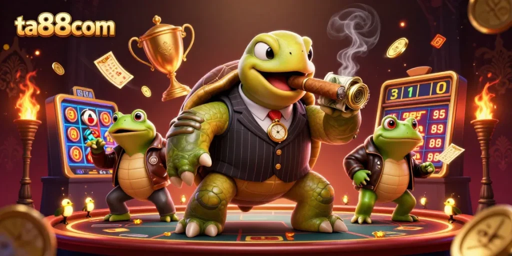 Engage in thrilling gameplay at ta88com, featuring vibrant slots, dynamic game elements, and unique turtle characters.