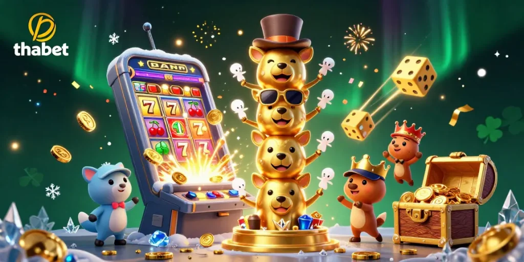 Experience the thrill of thabet with a vibrant 3D casino-themed illustration showcasing exciting gaming elements.